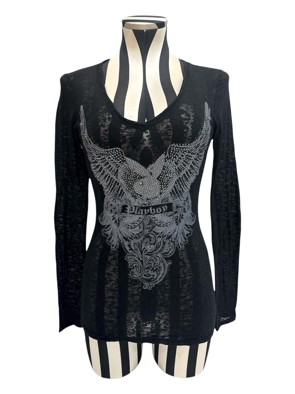 Playboy Rhinestone Script, Angel Wings Long Sleeve Top